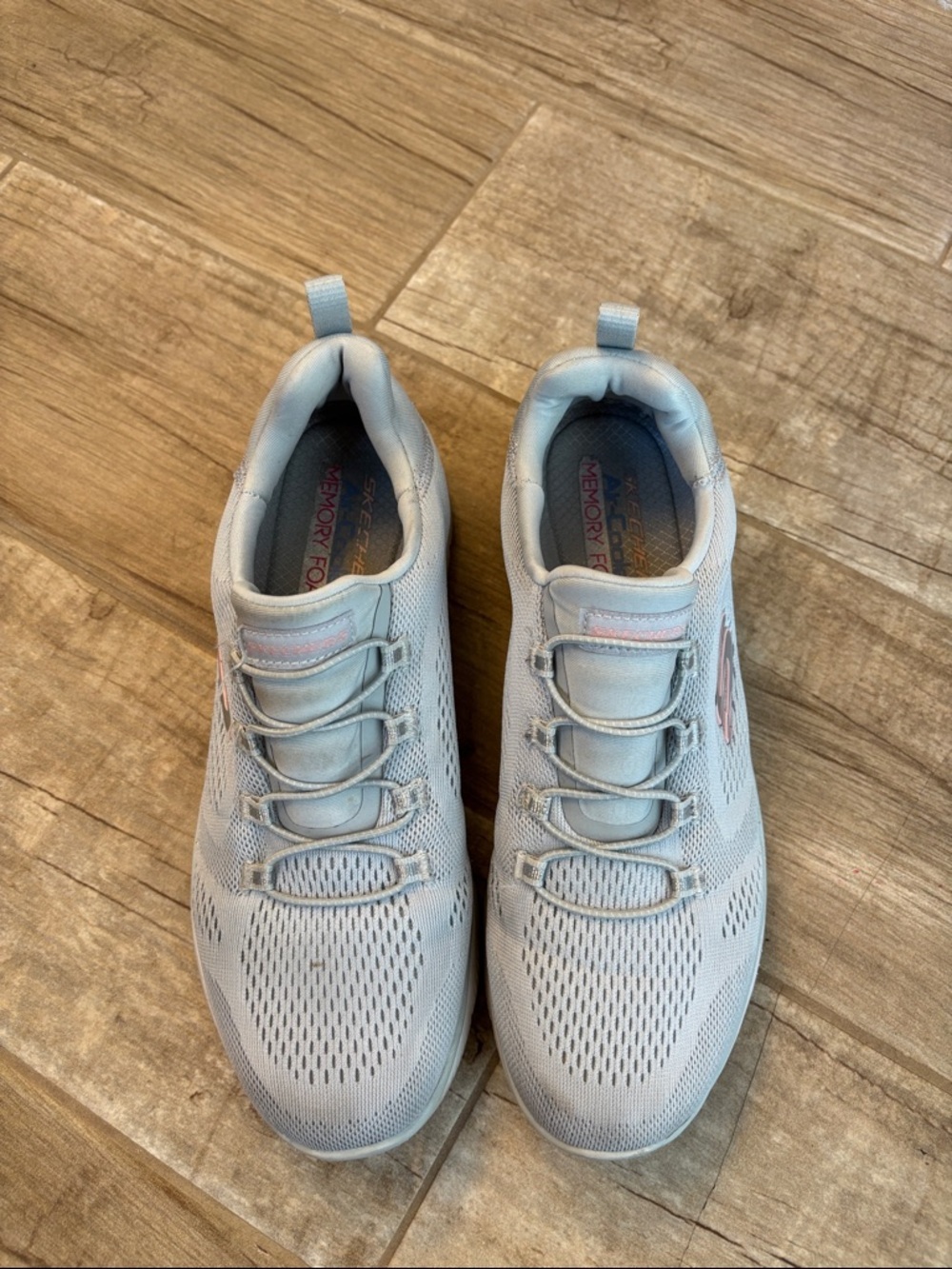 Skechers Womenβs Slip-On Athletic Sneakers in Light Blue Gray - Picture 2 of 4